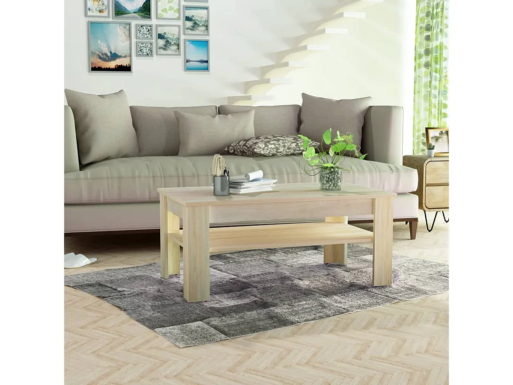 Mesa de centro de madera aglomerada 110x65x48 cm color roble