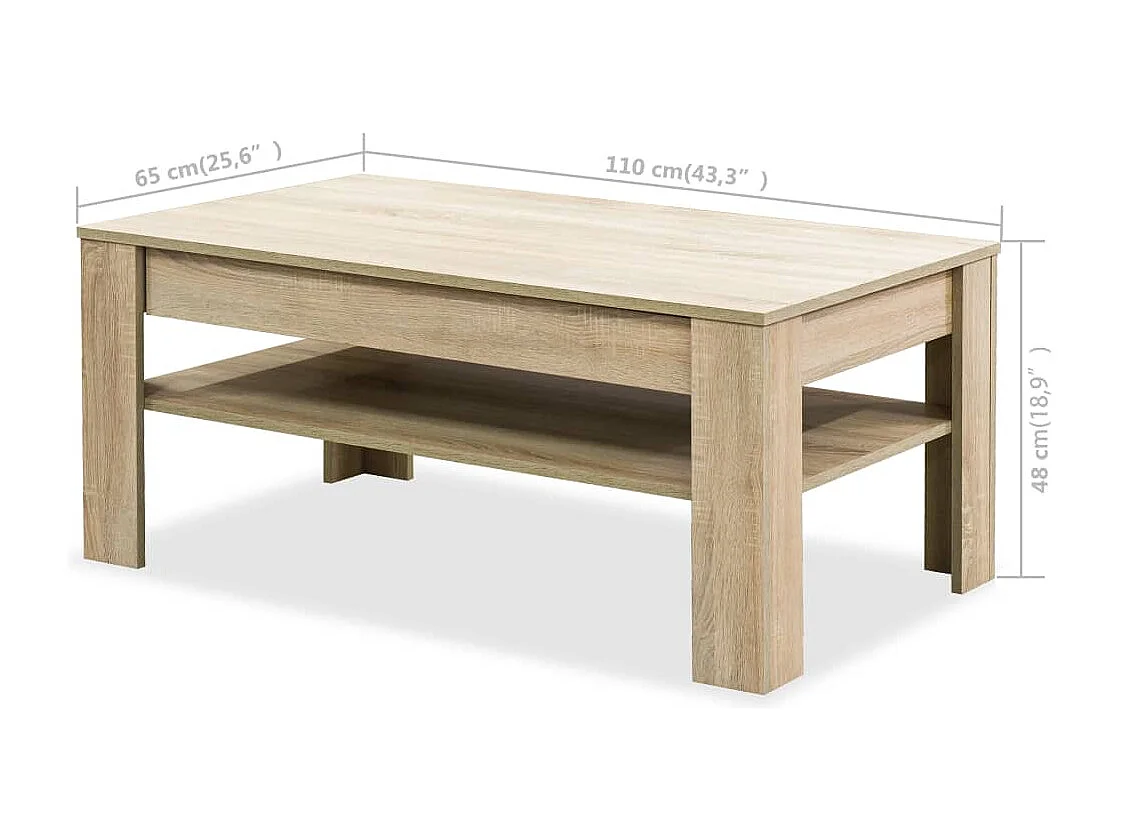 Mesa de centro de madera aglomerada 110x65x48 cm color roble