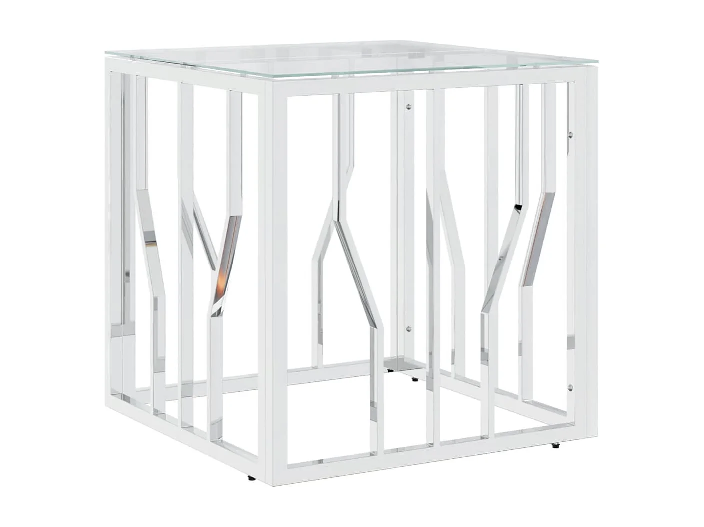 Table basse argenté 50x50x50 cm acier inoxydable et verre
