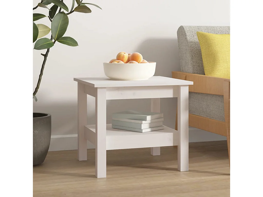 Table basse Blanc 45x45x40 cm Bois massif de pin