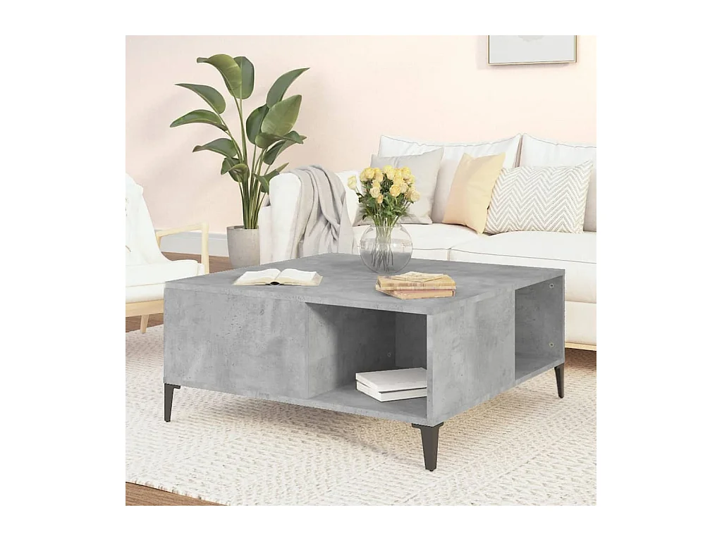 Table basse gris béton 80x80x36,5 cm bois d'ingénierie