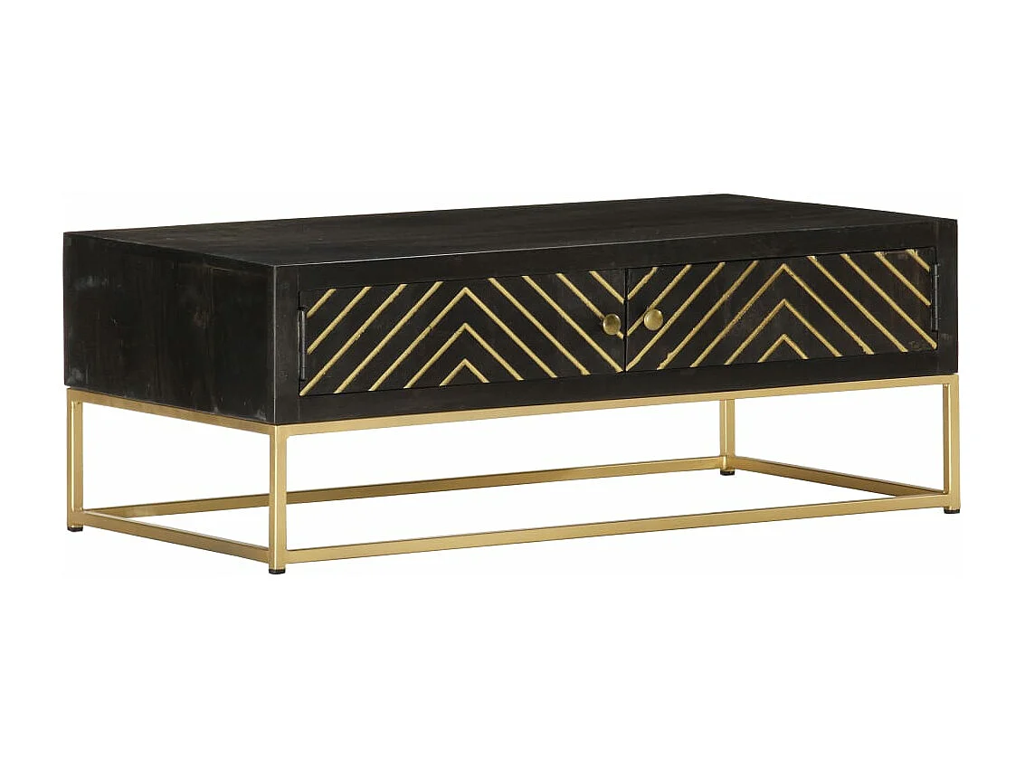 Table basse Noir et doré 90x50x35 cm Bois solide de manguier