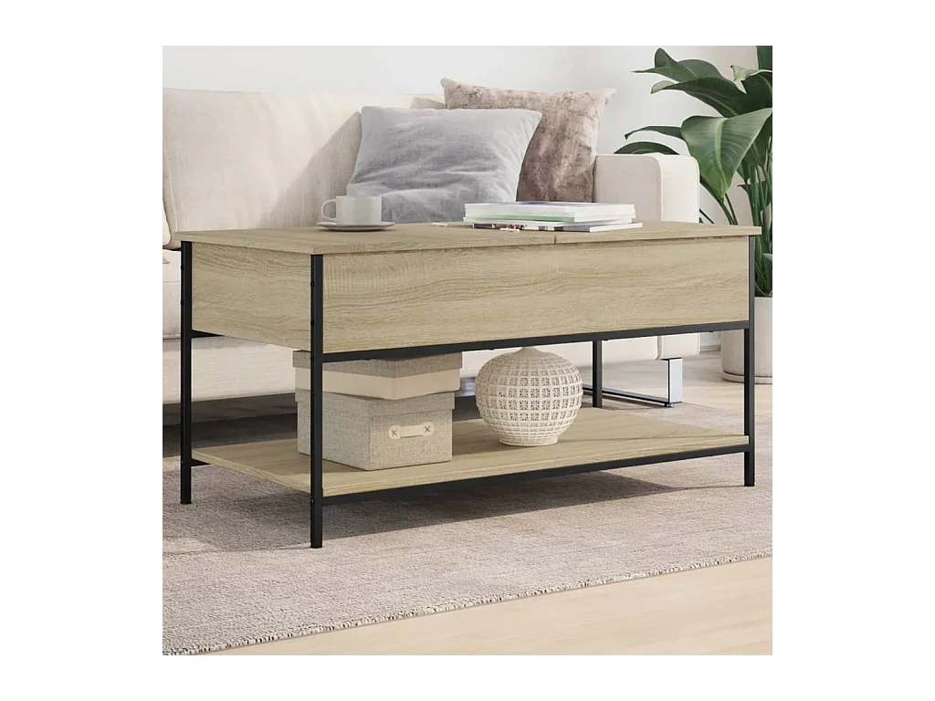 Table basse chêne sonoma 100x50x50cm bois d'ingénierie et métal