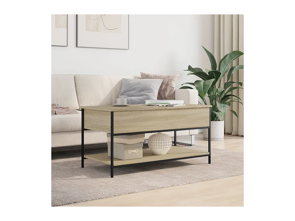 Table basse chêne sonoma 100x50x50cm bois d'ingénierie et métal