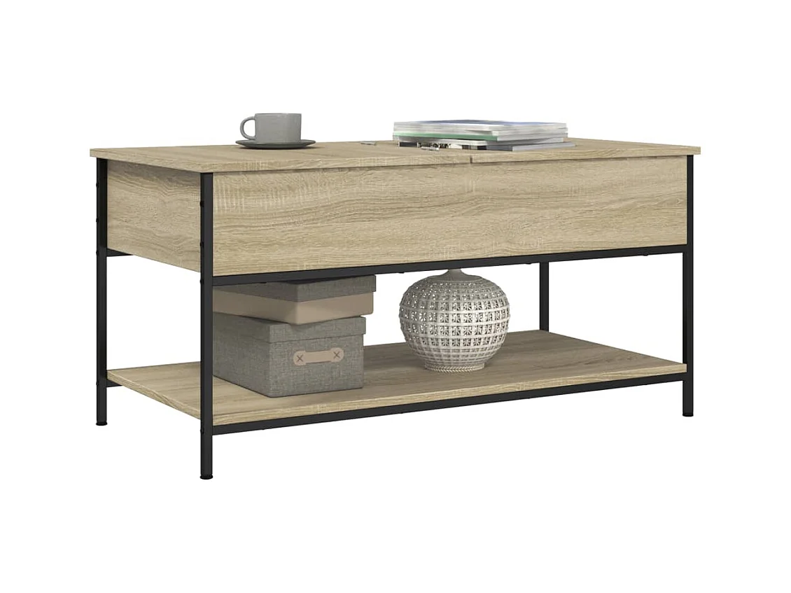 Table basse chêne sonoma 100x50x50cm bois d'ingénierie et métal