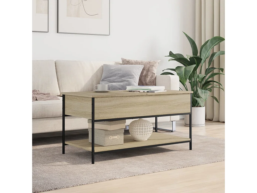 Table basse chêne sonoma 100x50x50cm bois d'ingénierie et métal