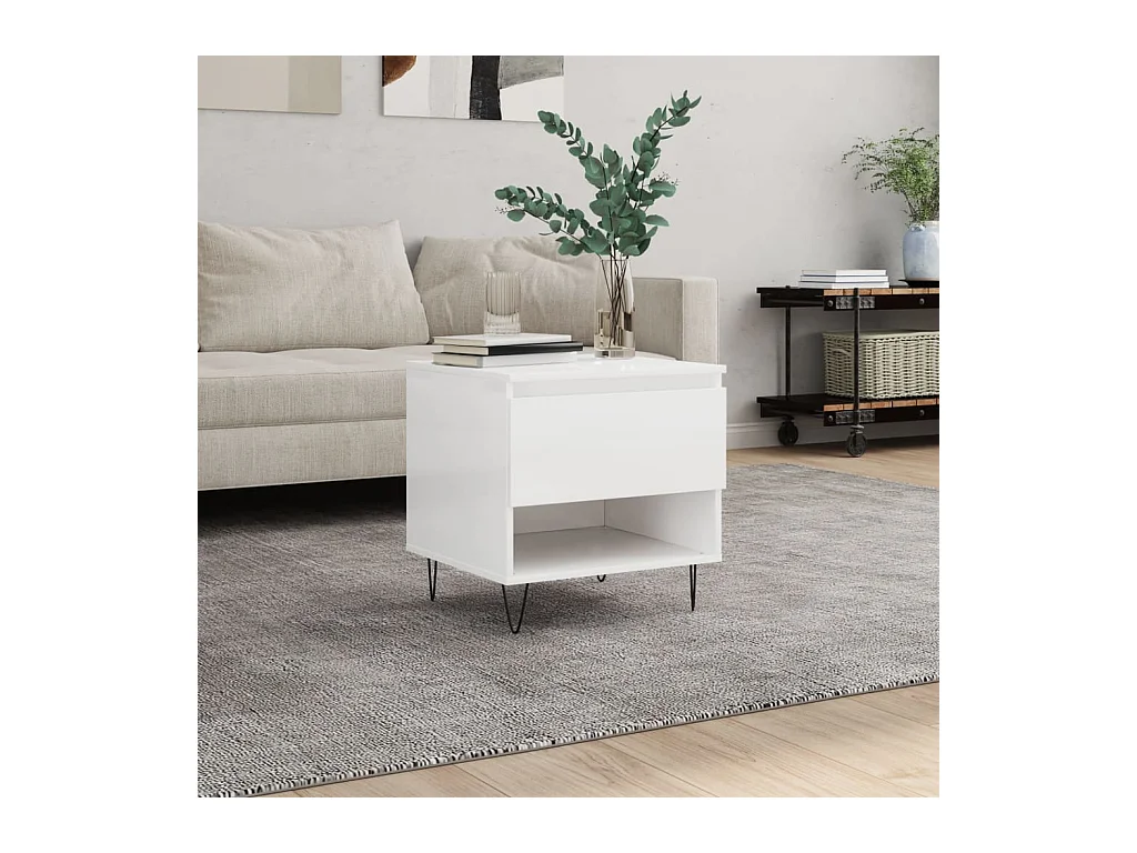 Table basse blanc brillant 50x46x50 cm bois d'ingénierie