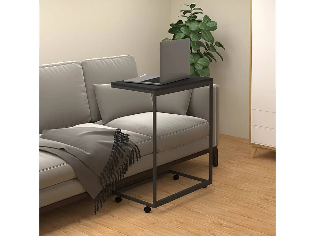 Table d'appoint avec roues Noir 55x35x70 cm Bois d'ingénierie