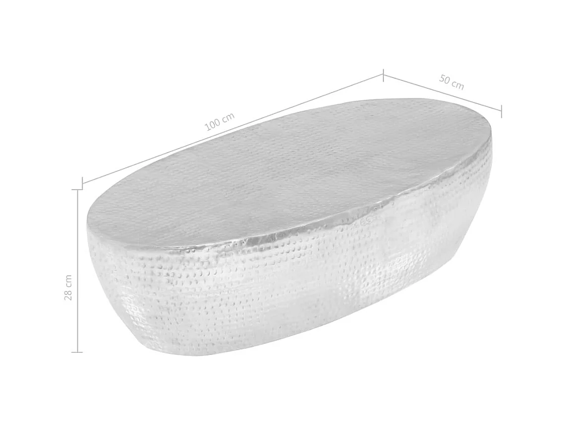 Table basse martelée Argenté 100 x 50 x 28 cm Aluminium