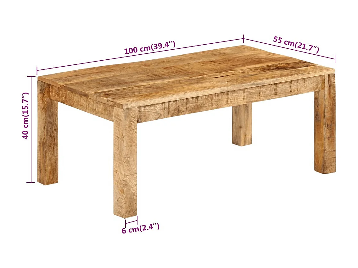 Mesa de centro de madera maciza mango 100x55x40 cm