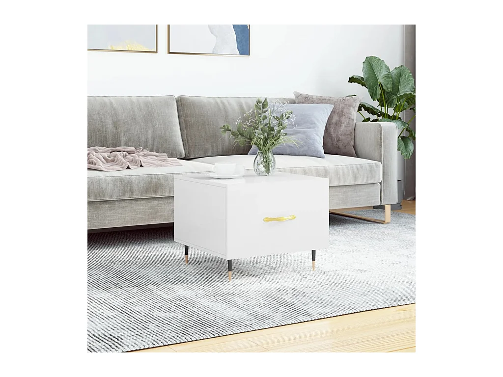 Table basse blanc brillant 50x50x40 cm bois d'ingénierie