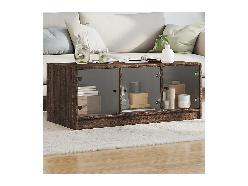 Table basse avec portes en verre chêne marron 102x50x42 cm