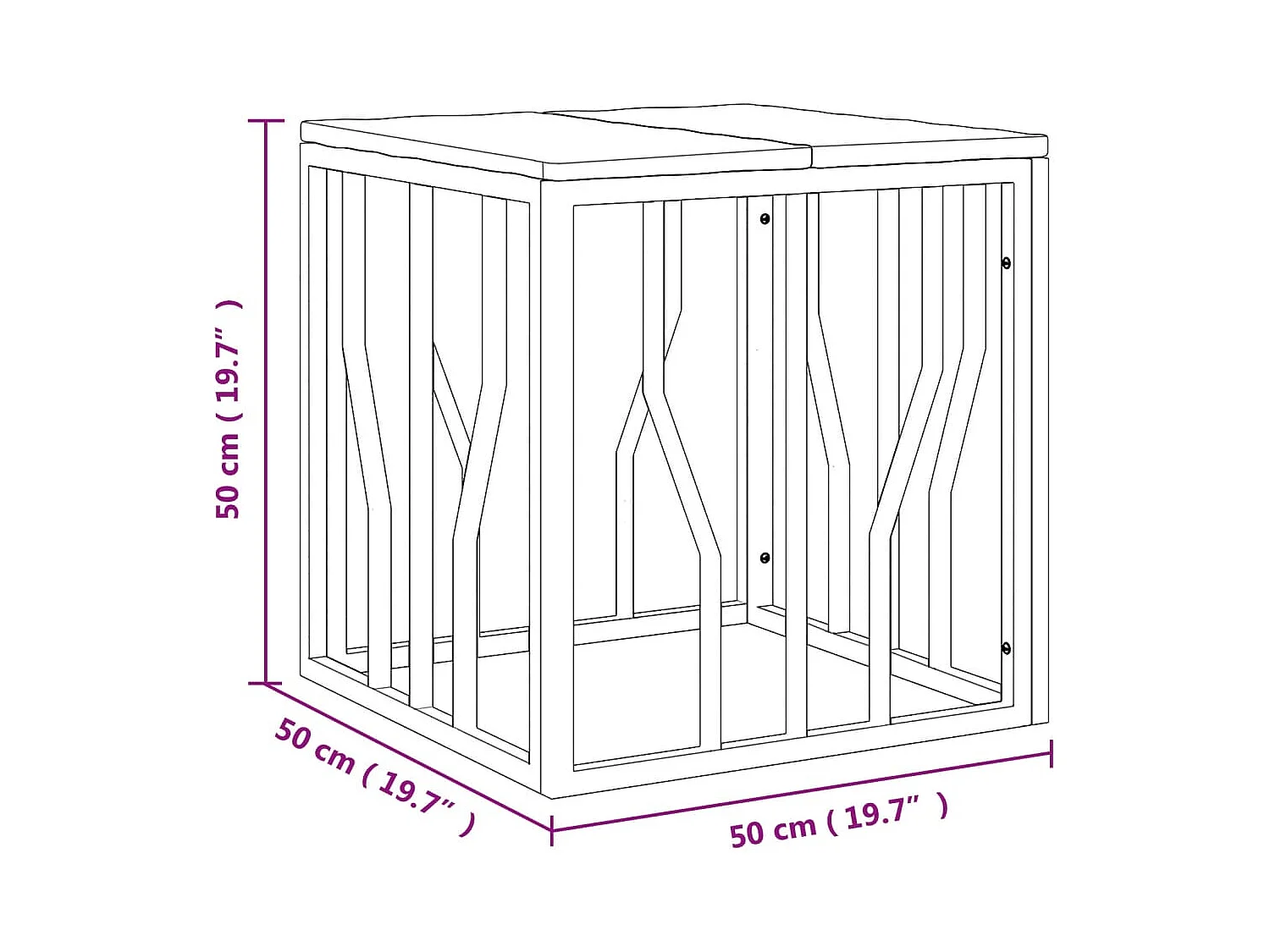 Table basse argenté acier inoxydable/bois massif récupération