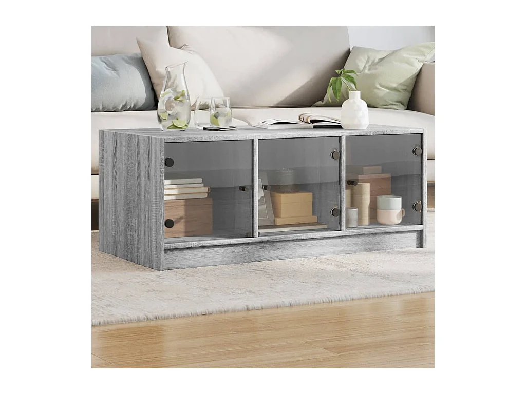 Table basse avec portes en verre sonoma gris 102x50x42 cm