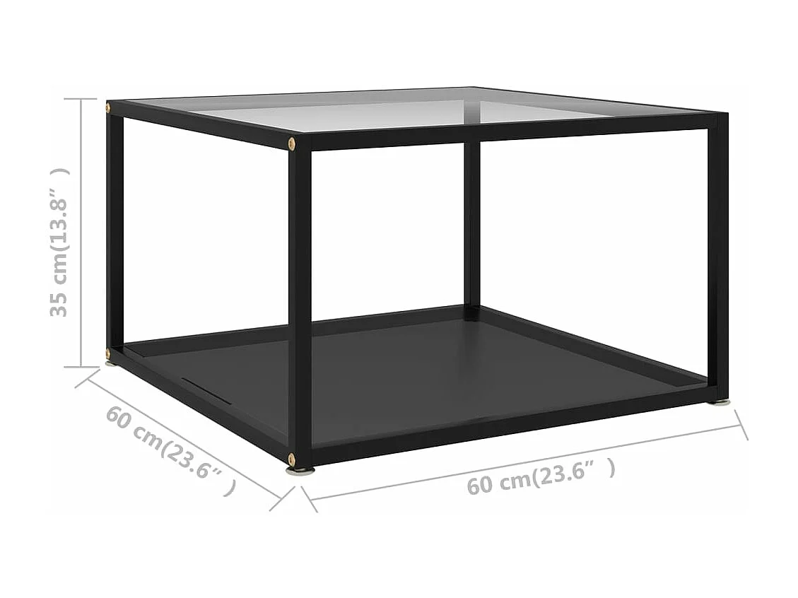 Mesa de centro transparente vidrio templado y negro 60x60x35 cm