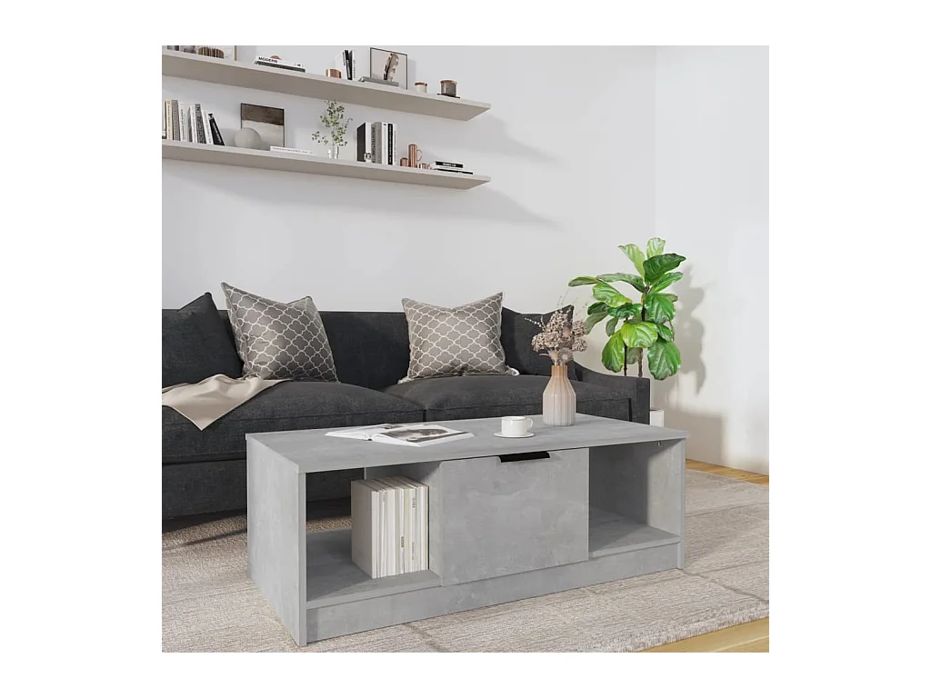 Table basse gris béton 102x50x36 cm bois d'ingénierie
