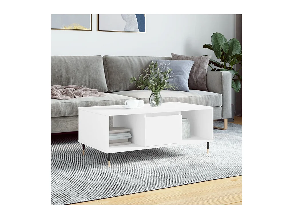 Mesa de centro madera contrachapada blanco 90x50x36,5 cm