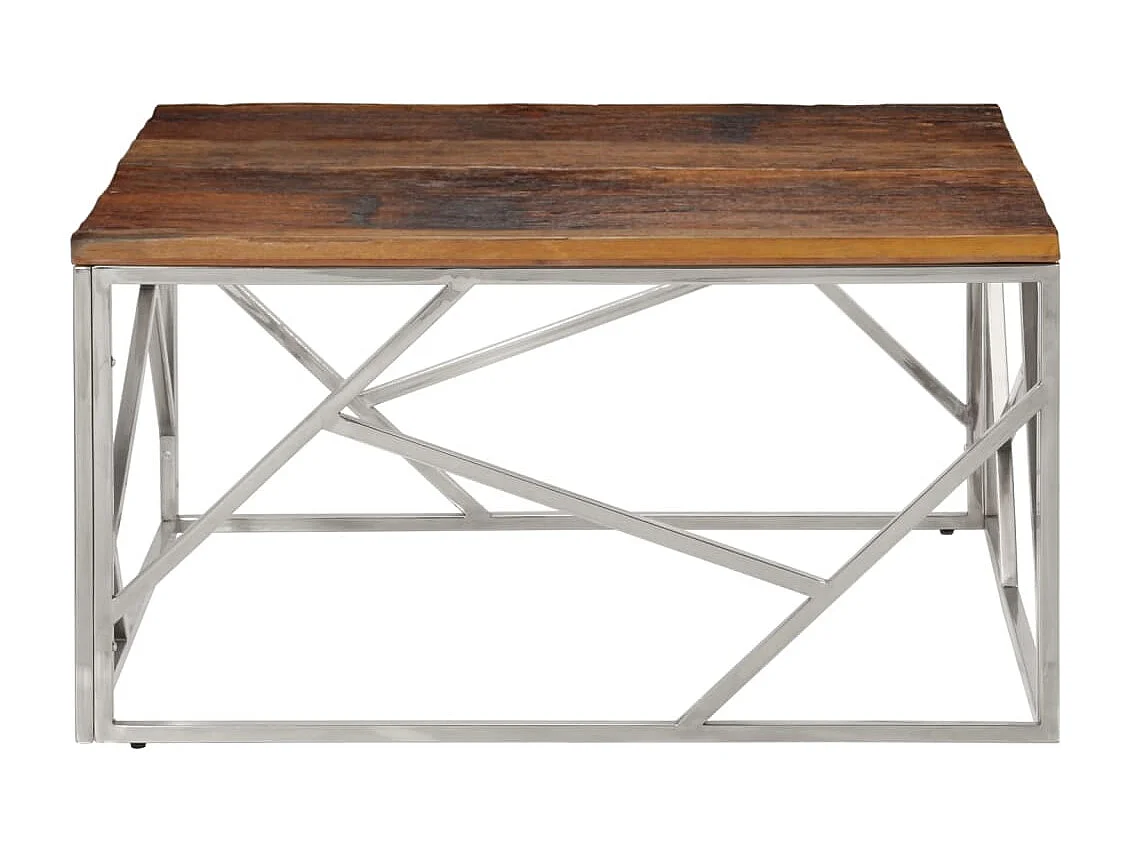 Table basse argenté inox et bois de mélèze massif