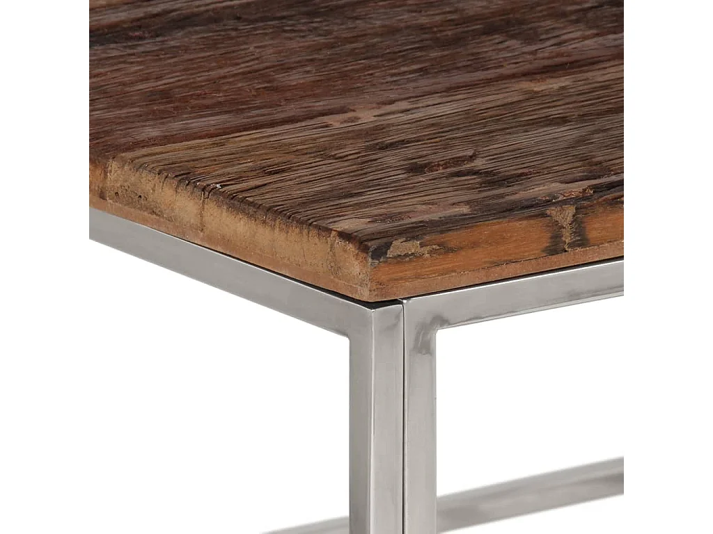 Table basse argenté inox et bois de mélèze massif