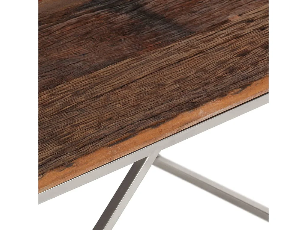 Table basse argenté inox et bois de mélèze massif