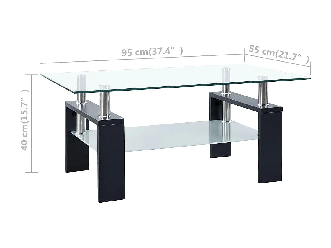 Mesa de centro vidrio templado negro transparente 95x55x40 cm