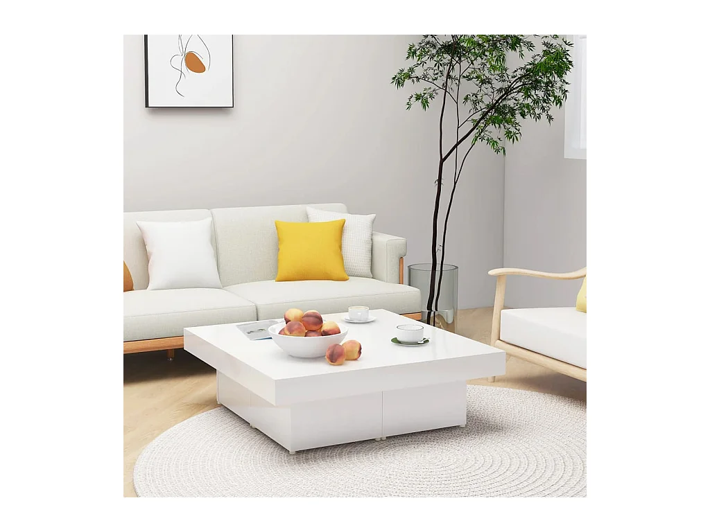 Table basse Blanc brillant 90x90x28 cm Aggloméré