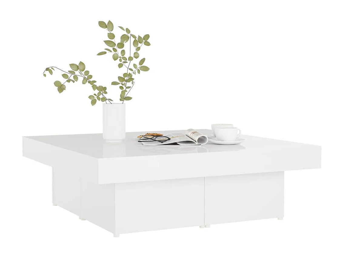 Mesa de centro madera contrachapada blanco brillante 90x90x28cm