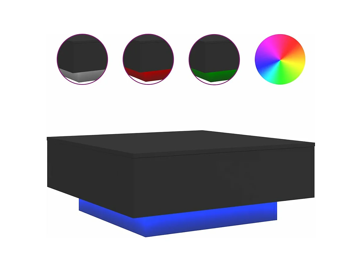 Table basse avec lumières LED noir 80x80x31 cm