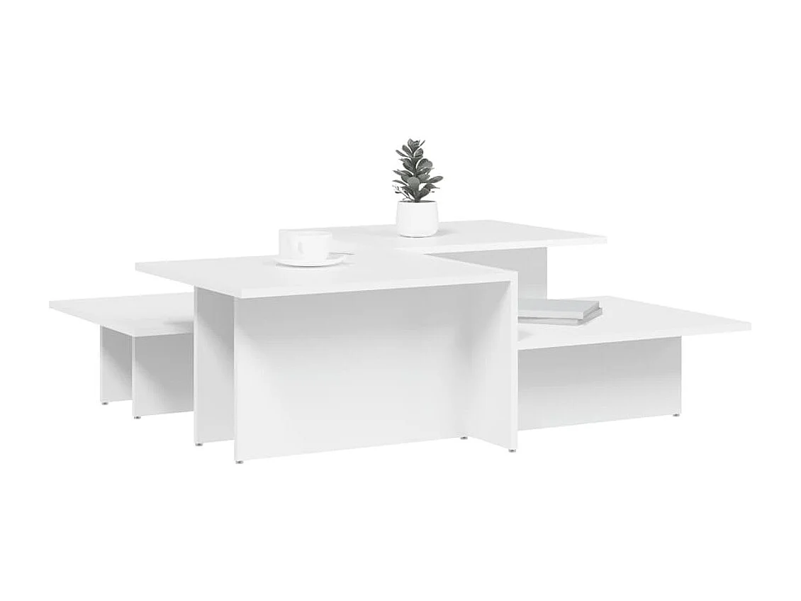 Salontafels 2 st bewerkt hout wit