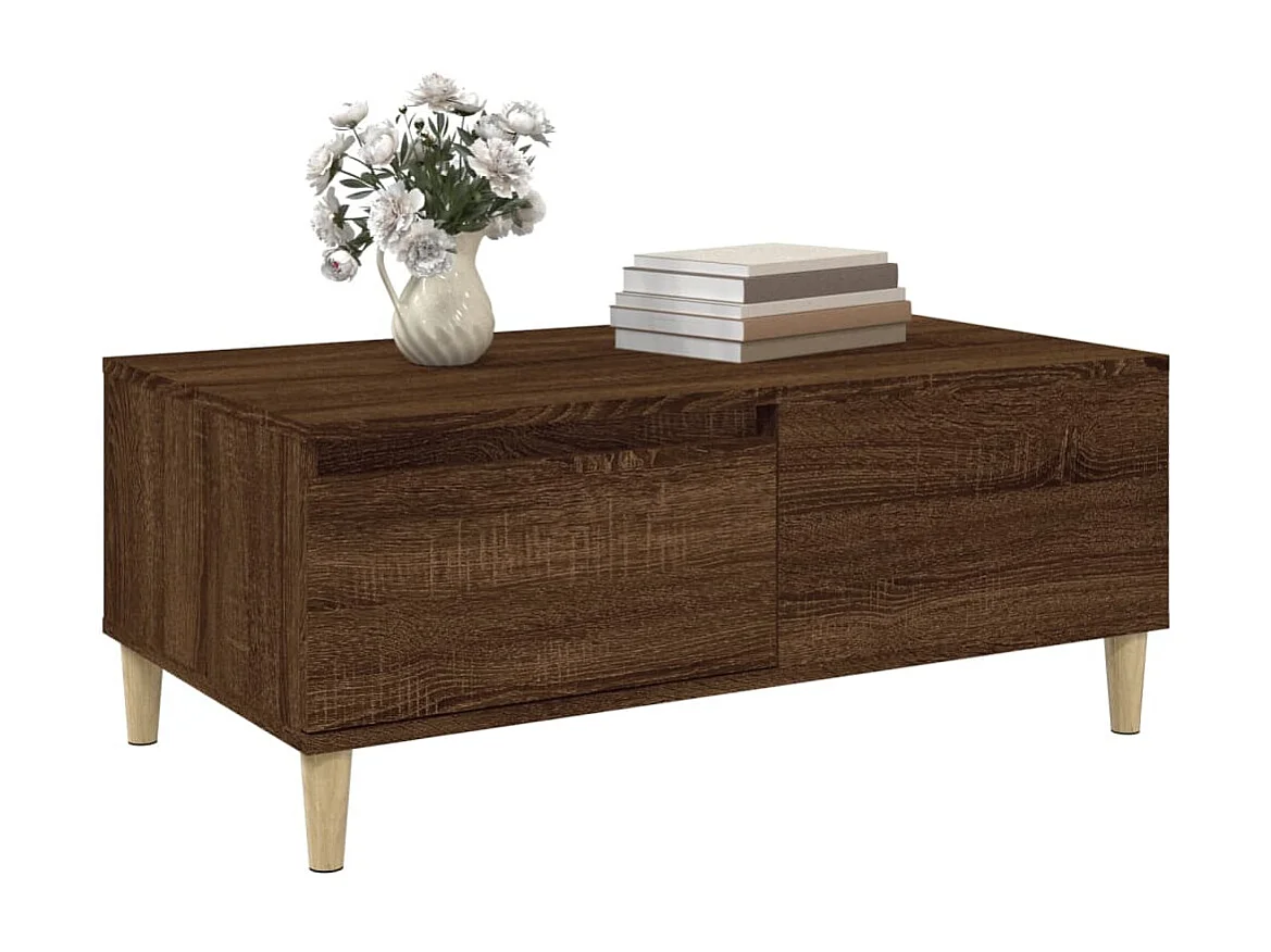 Mesa de centro madera contrachapada marrón roble 90x50x36,5 cm