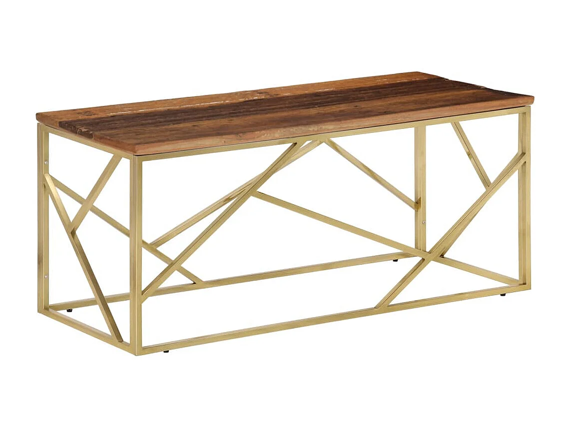 Mesa centro aço inoxidável/madeira ferroviária maciça dourado