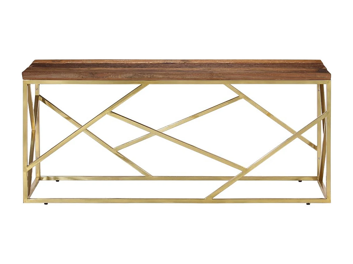 Mesa centro aço inoxidável/madeira ferroviária maciça dourado