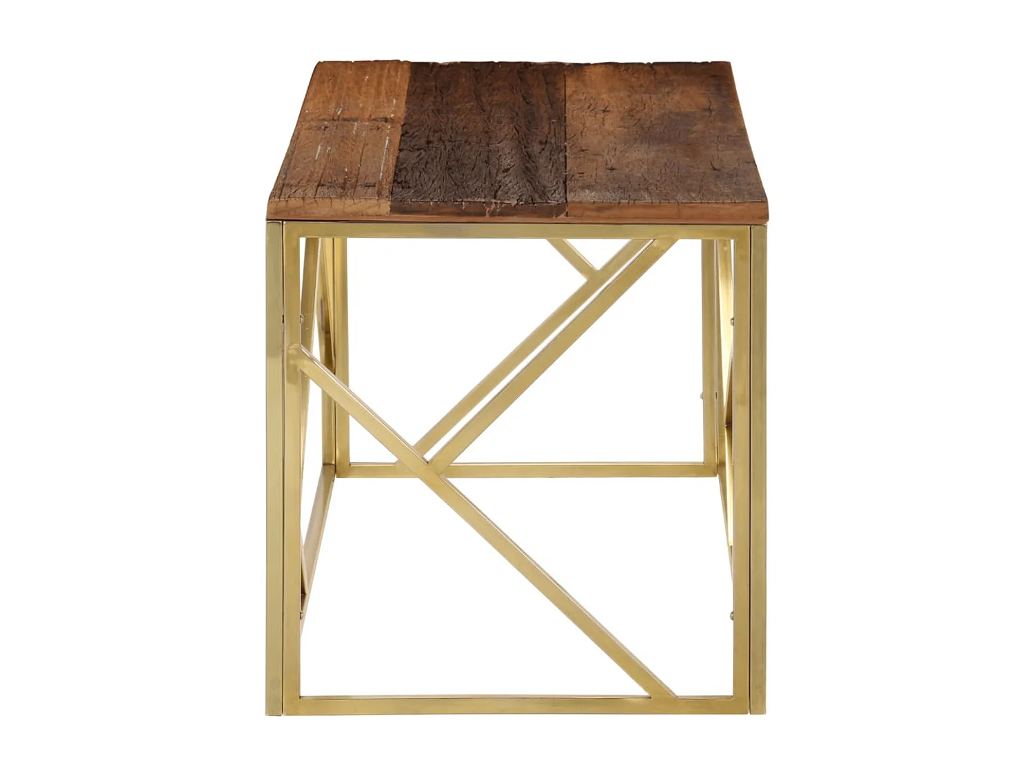 Mesa centro aço inoxidável/madeira ferroviária maciça dourado