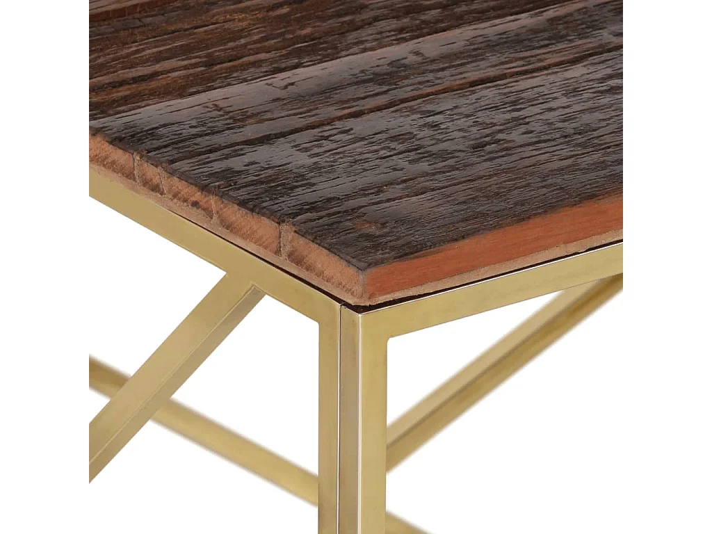 Mesa centro aço inoxidável/madeira ferroviária maciça dourado