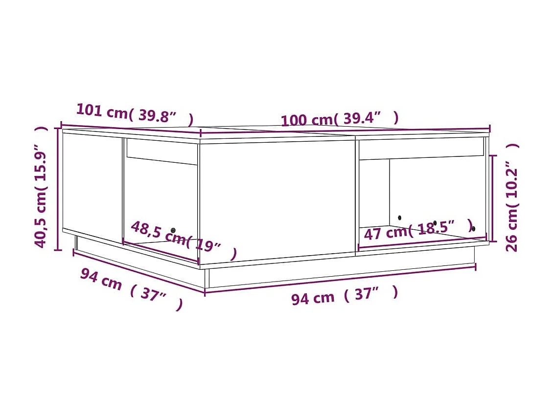 Table basse 100x101x40,5 cm Bois massif de pin
