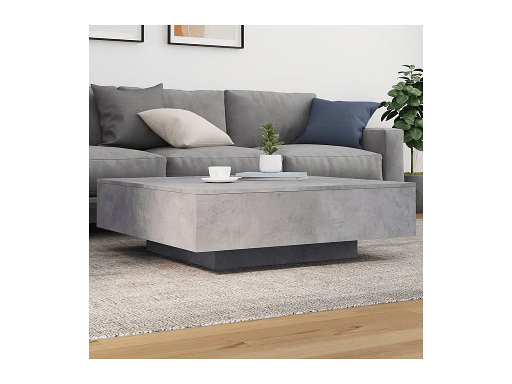 Table basse avec lumières LED gris béton 100x100x31 cm