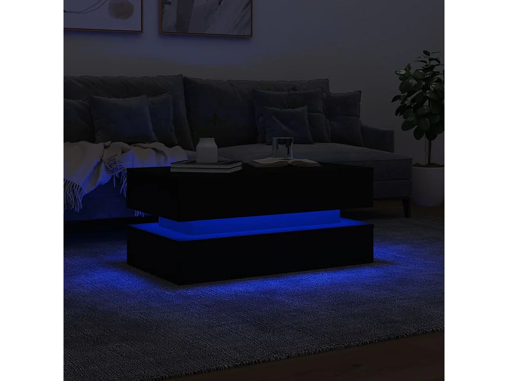 Salontafel met LED-verlichting 90x50x40 cm zwart