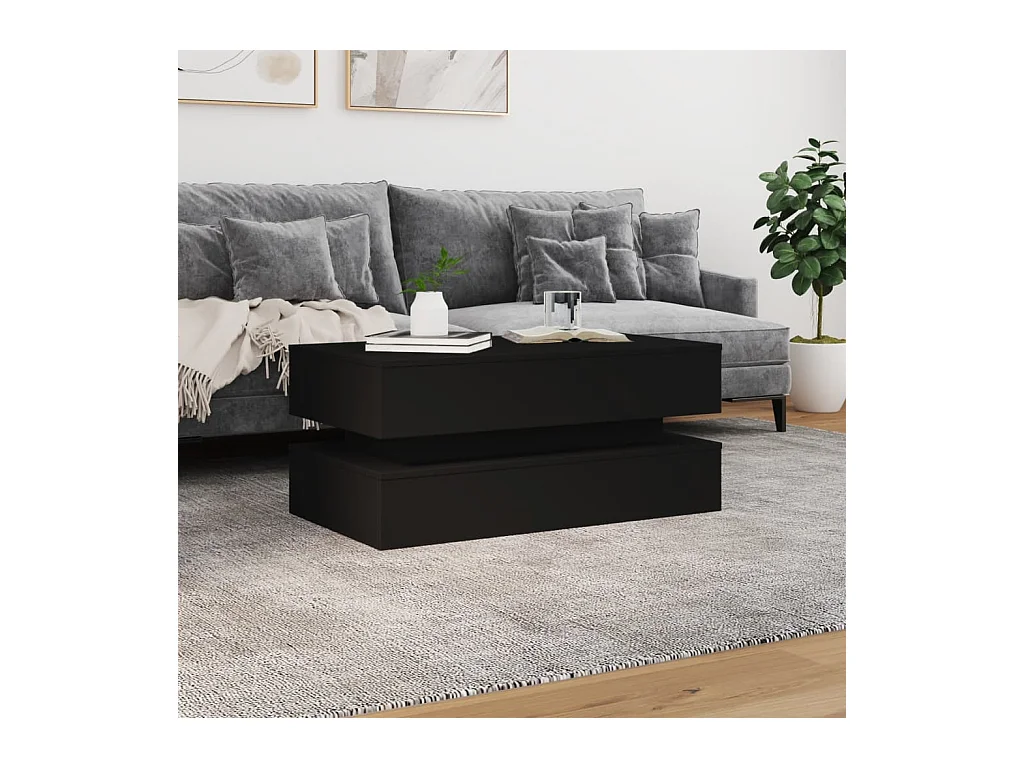 Table basse avec lumières LED noir 90x50x40 cm