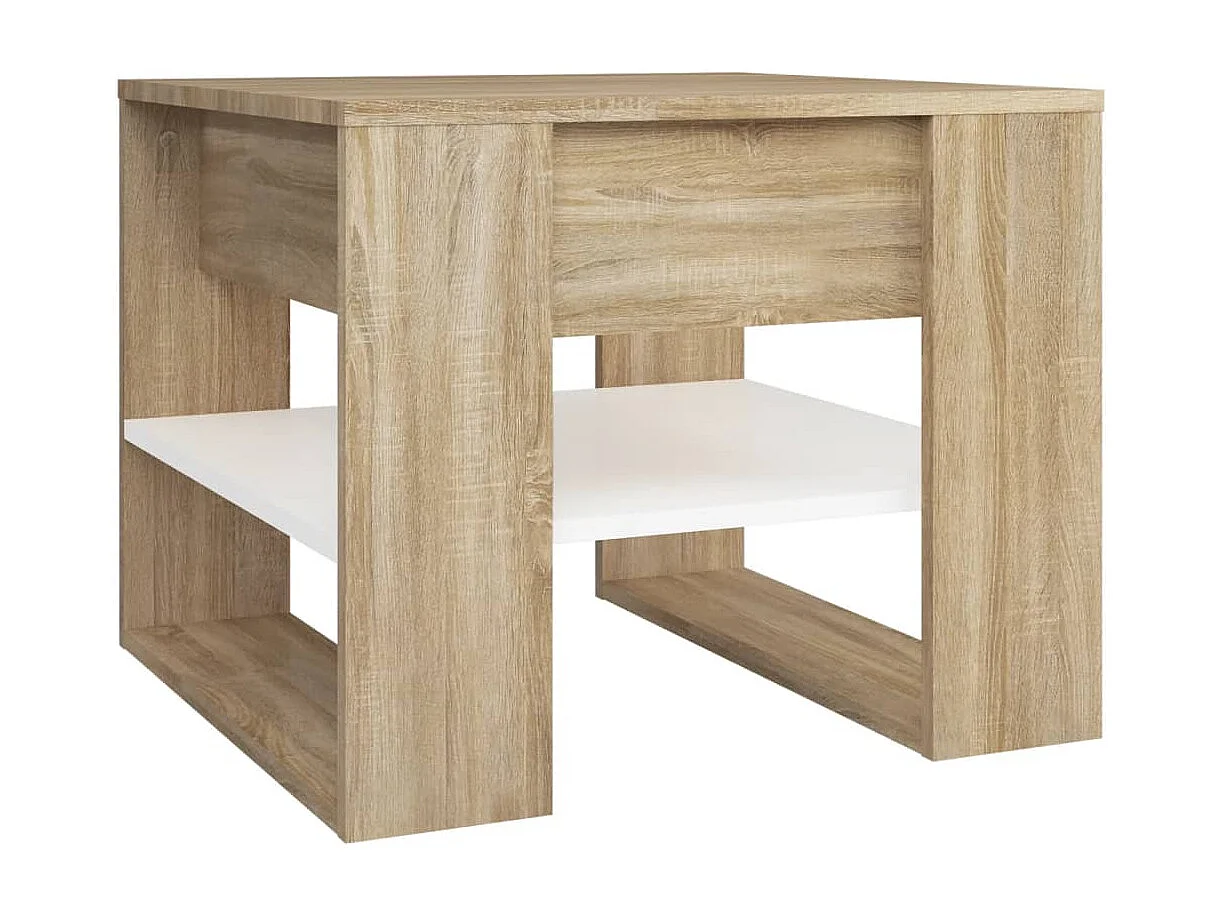 Mesa de centro madera contrachapada blanco y roble 55,5x55x45cm