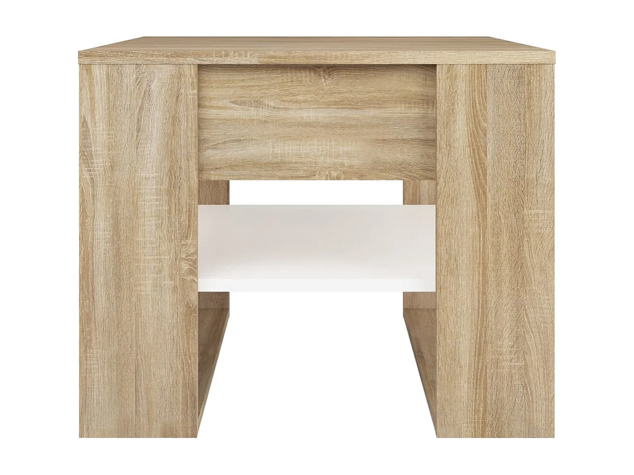 Mesa de centro madera contrachapada blanco y roble 55,5x55x45cm