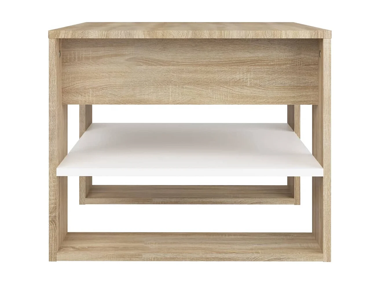 Mesa de centro madera contrachapada blanco y roble 55,5x55x45cm