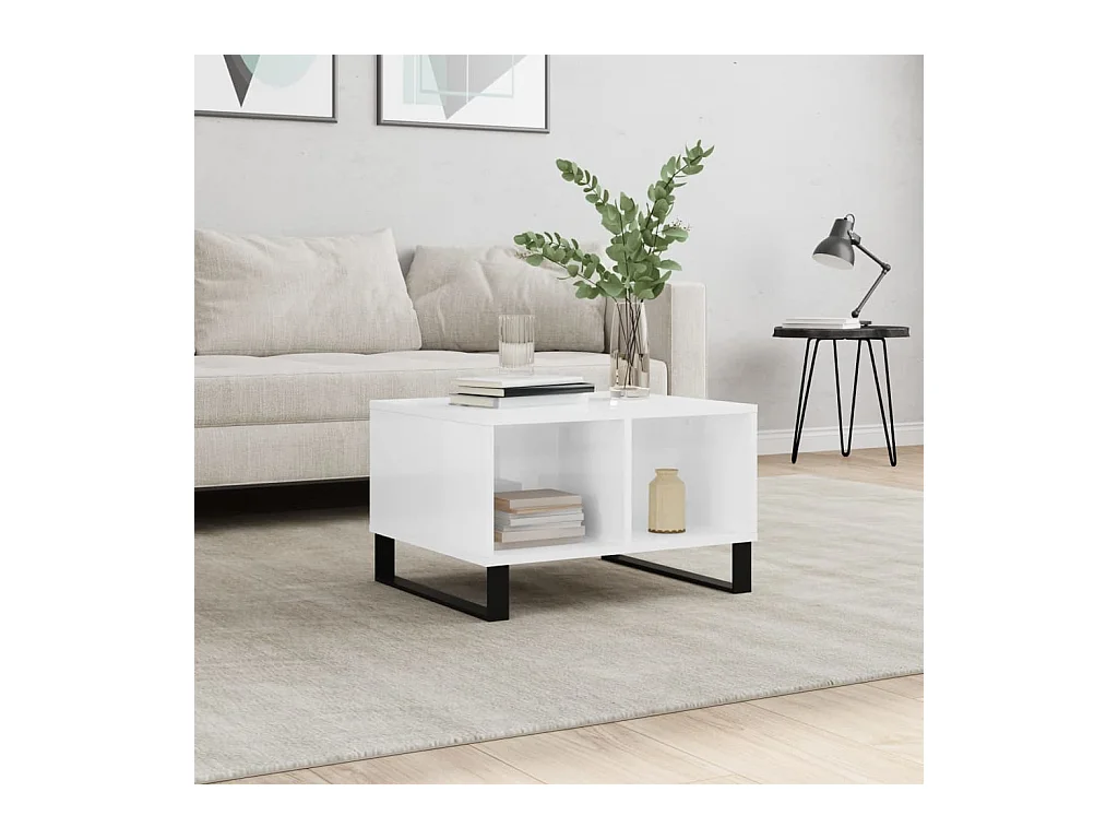 Table basse Blanc brillant 60x50x36,5 cm Bois d'ingénierie