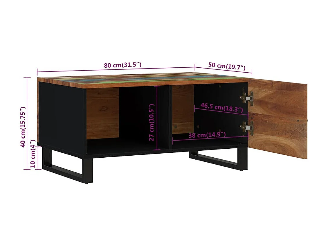 Mesa de centro madera reciclada y contrachapada 80x50x40 cm