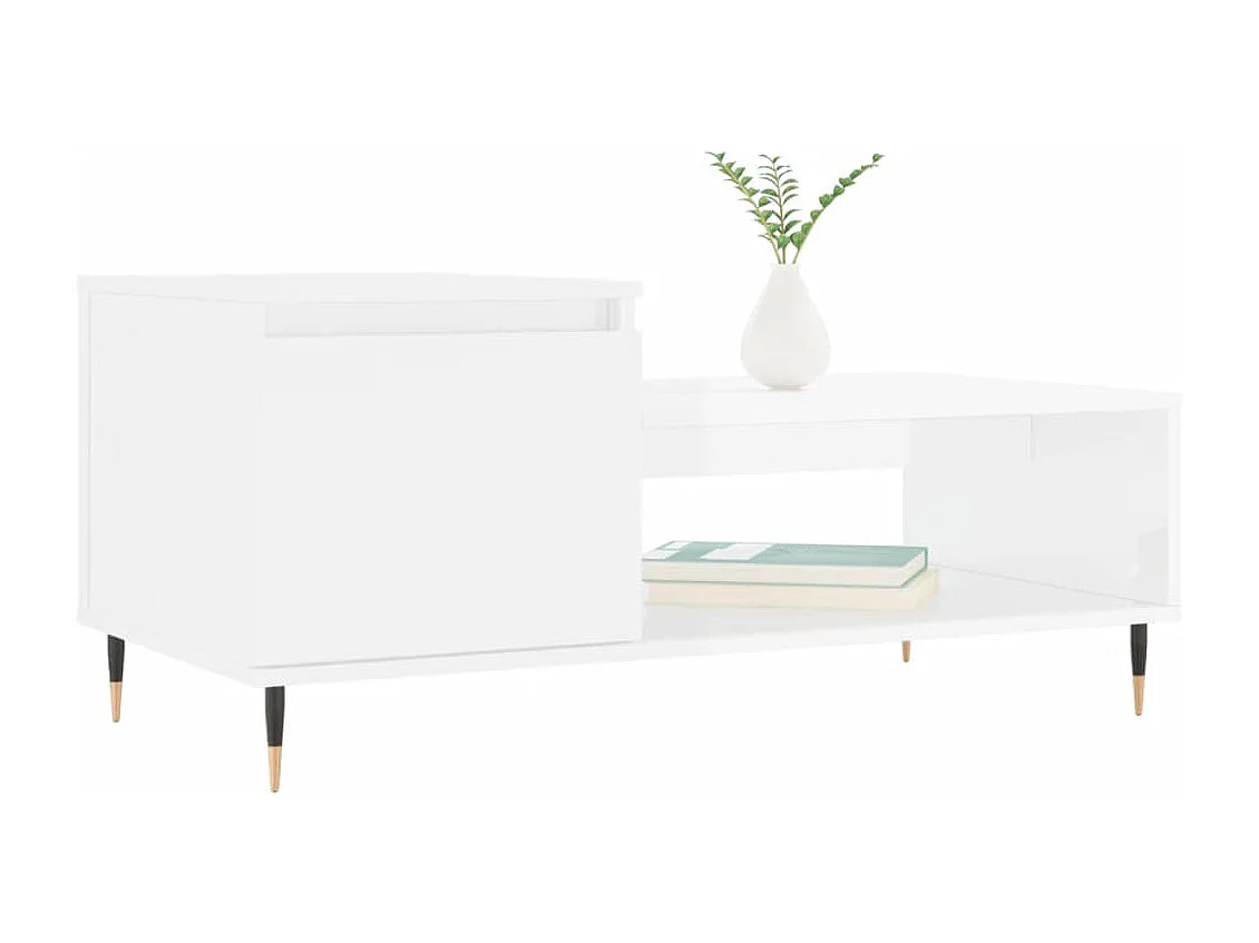 Mesa de centro madera contrachapada blanco brillo 100x50x45 cm