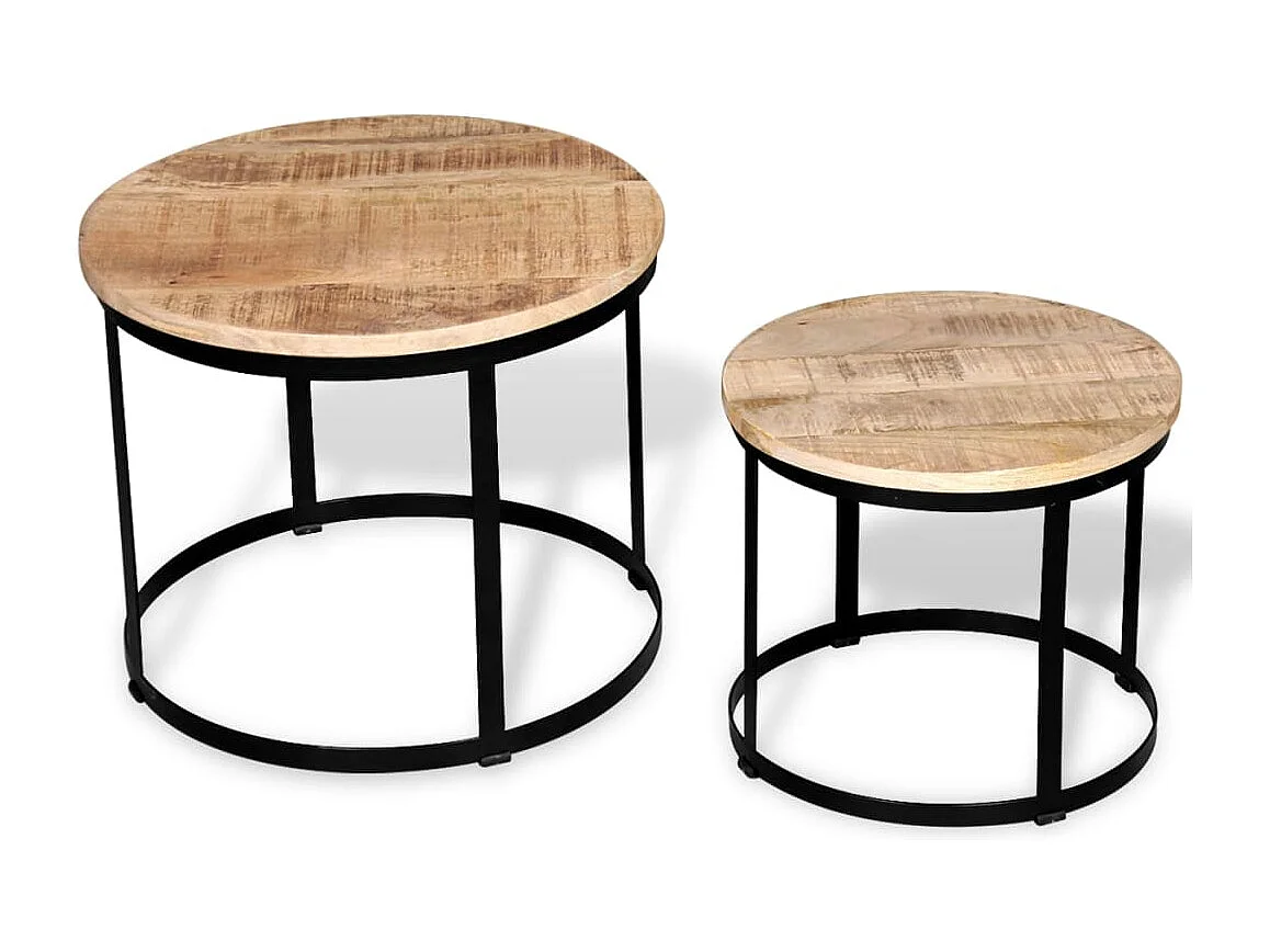 Table basse 2 pièces Bois de manguier brut Rond 40/50 cm