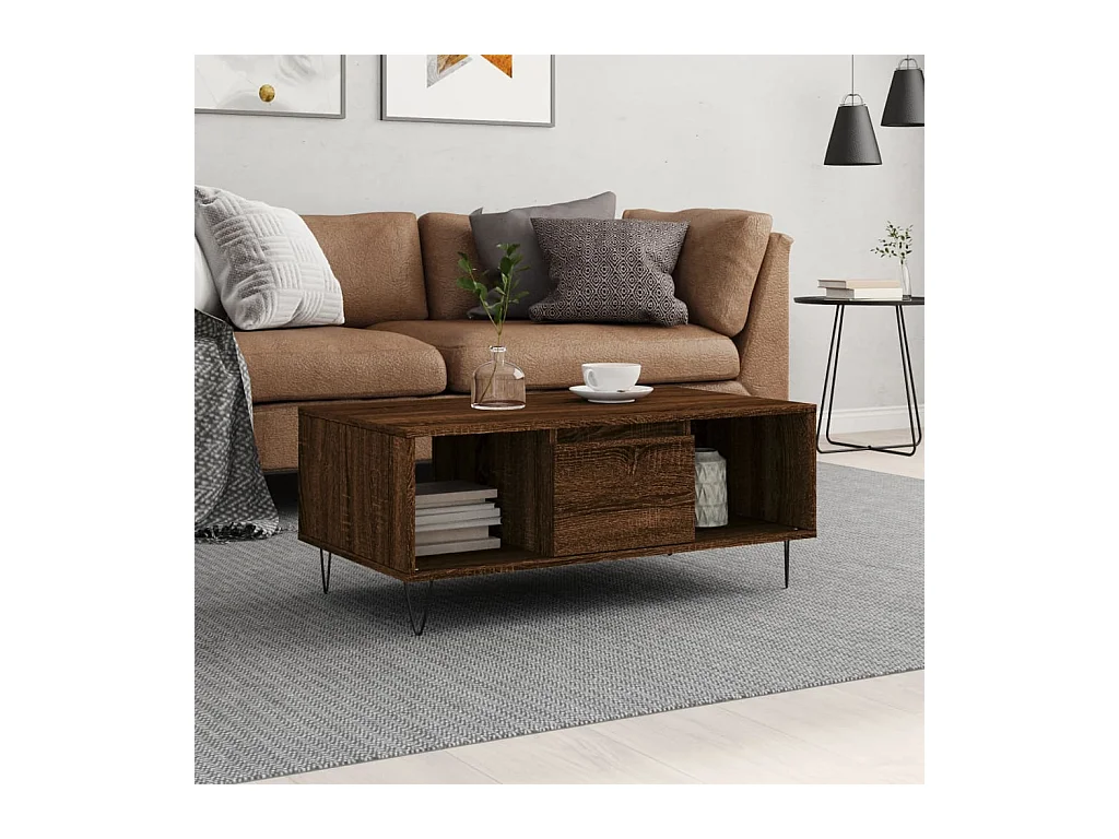 Mesa de centro madera contrachapada marrón roble 90x50x36,5 cm