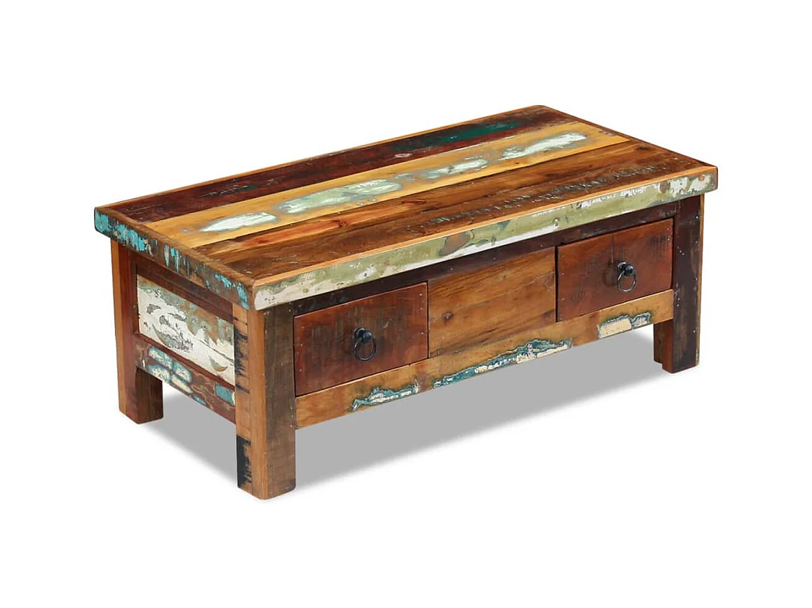 Table basse à tiroirs 90 x 45 x 35 cm Bois de récupération
