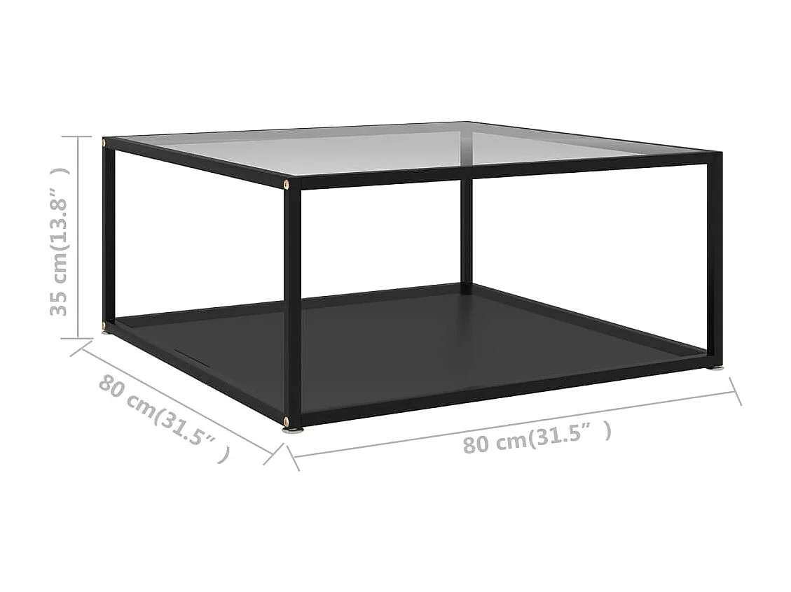Mesa de centro vidrio templado transparente y negro 80x80x35 cm