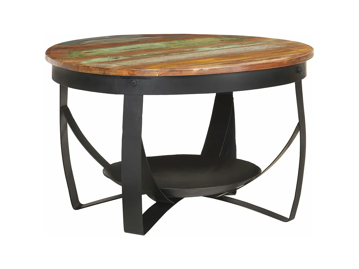 Mesa de centro de madera maciza reciclada Ø68x43 cm