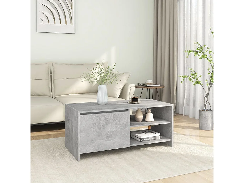 Table basse Gris béton 102x50x45 cm Bois d'ingénierie